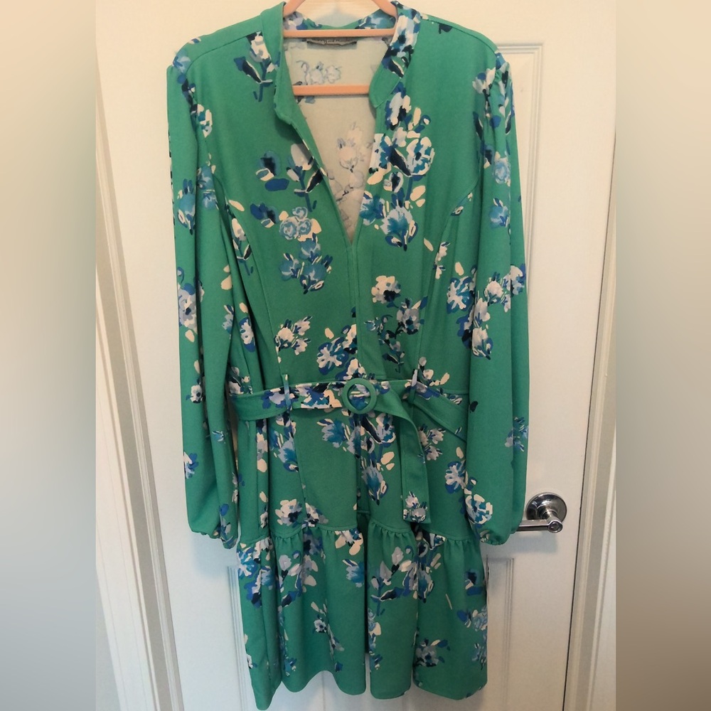 Danny & Nicole Women's Sage/Ivory Funnel V-Neck Dress Size 18